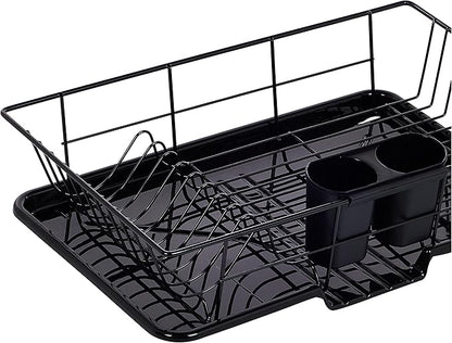 Sweet Home Collection Metal, Plasic ,Dish Drainer Drain Board and Utensil Holder Simple Easy to Use, 12" x 19" x 5", Black