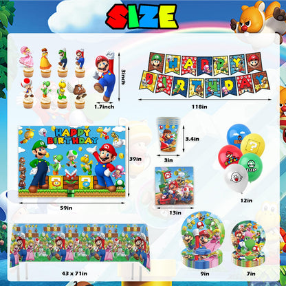 Birthday Party Supplies Ultimate Kit - 14-in-1 Decorations Set with Banner, Backdrop, Tablecloth, Balloons, Plates, Cutlery, Cake Toppers for Themed Parties