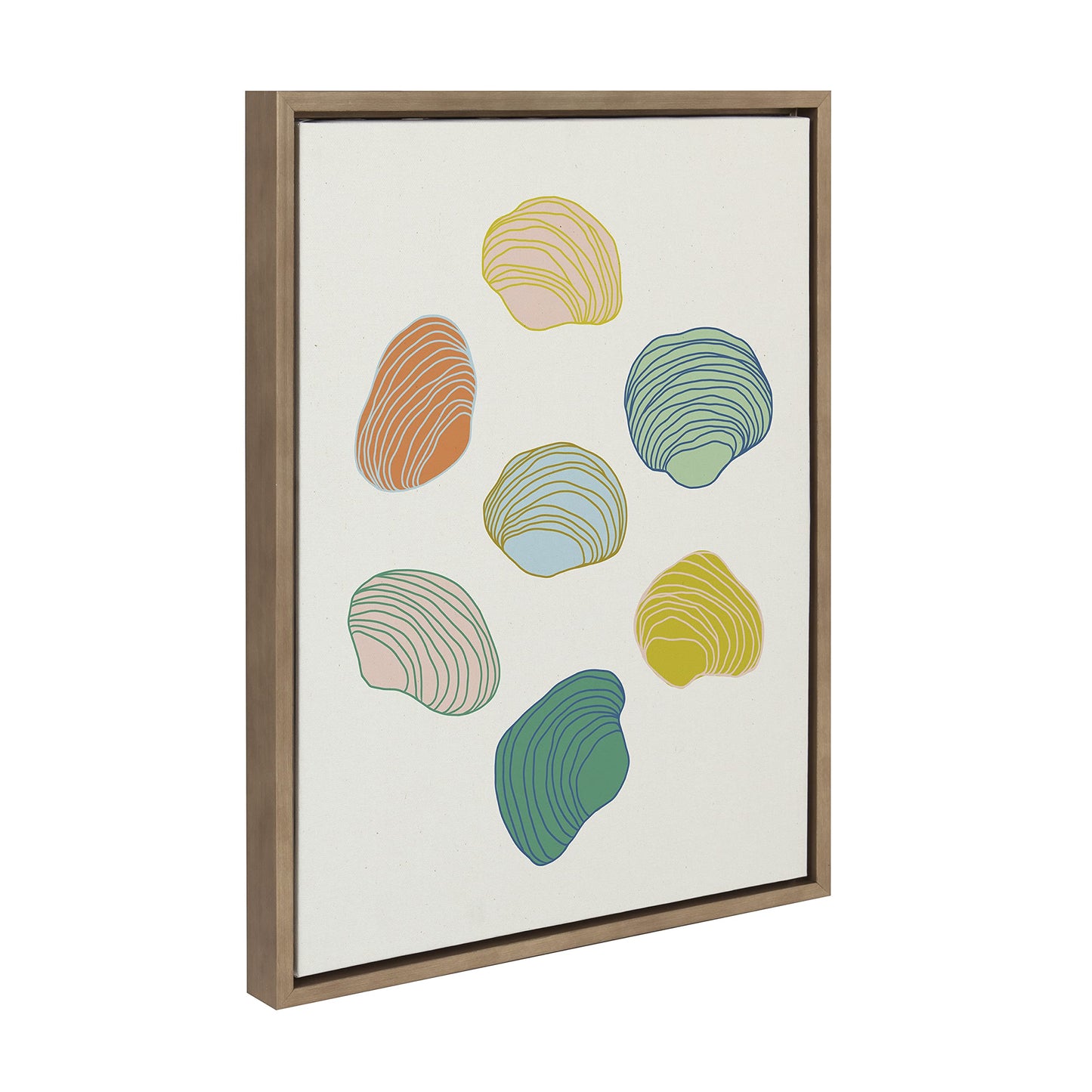 Kate and Laurel x Alicia Schultz Collaboration Found Framed Linen Textured Canvas Wall Art by Alicia Schultz, 18x24 Gold, Colorful Beachy Shell Art for Wall