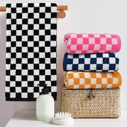 Jacquotha Hand Towels 4 Pack, Cotton Decorative Bathroom Hand Towel & Checkered