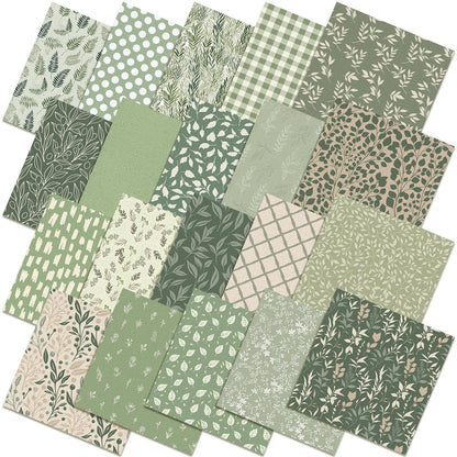 Tegeme 40 Pcs 10 x 10 Inches Sage Green Floral Fabric Squares Vintage Greenery Precut Fabric Bundle Retro Eucalyptu Gingham Polka Dot Spring Leaves Printed Sewing Sheet for Craft DIY Quilting Sewing