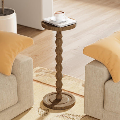 iFaveorr Small Side Table, Rubberwood‌ Drink Table for Small Spaces, Solid Wood Pedestal Coffee Tables, Round End Tables for Living Room, Sofa Couch, Bedroom, Corners, and Office (Brown, 9.4 inch)
