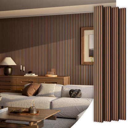 Wood Slat Acoustic Panels, 4 Pack 94" x 8"(21ft²) Wood Wall Panels, Soundproof Wood Slat Panel, 3D Fluted Sound Absorbing Paneling for Wall Decor, Living Room, Bedroom, Walnut