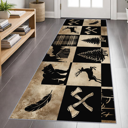 CAQDUEP Rustic Wildlife Runner Rug 2x6 Vintage Lodge Style Runner, Western Country Bear Deer Rugs, Rustic Cabin Rug Non Slip Backing Washable Rugs for Hallways