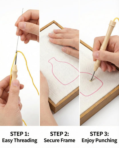 AceList 16" Punch Needle Kit with Wood Display Frame for Adults Beginners, Complete Rug Hooking Set with Adjustable Hoop, 30% Extra Yarn & Pattern Fabric, DIY Home Wall Decor Gift (Flower Vase)