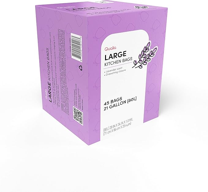 QUALIAZERO LAVENDER SCENTED 21 Gal / 80 Liter | Drawstring Closure Trash Bag |