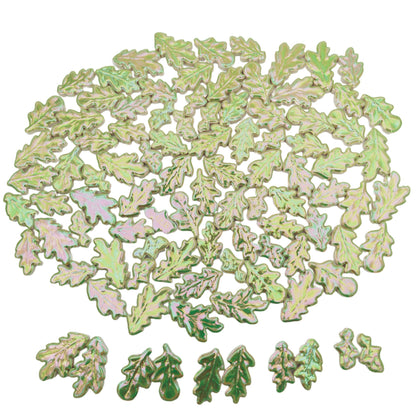 1.1lb Wavy Leaf Ceramic Mosaic Tiles, 5 Size (1.06-1.57") Random Making Creative Mosaic Pieces for DIY Mosaic Craft Supplies, Home, Outdoor Decor (Iridescent Light Green)