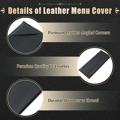 FLKQC Menu Covers 4.25" x 11" – 5 Pack 1 View Black PU Leather Restaurant Menu Holders, Single Panel with Angled Corners for Food Menus, Wine Lists & Drink Specials & Cocktail, Perfect for Parties