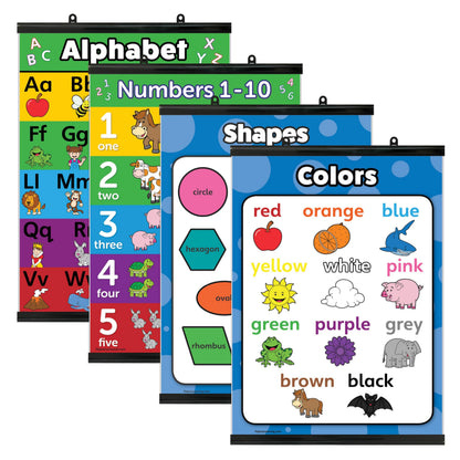 Palace Learning 4 pack - ABC Alphabet + Numbers 1-10 + Shapes + Colors Poster Set - Toddler Educational Charts (LAMINATED, 18" x 24")