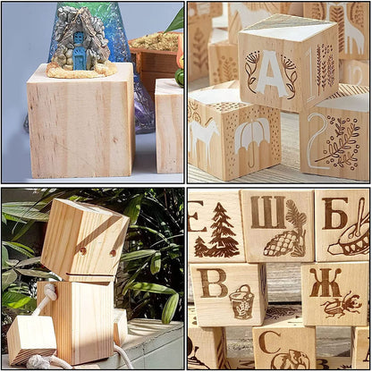 HOIGON 4 PCS 2.75 x 2.75 x 2.75 Inch Wooden Cubes Blocks, 2-3/4 Inch Natural Square Unfinished Wood Blocks Craft Cubes for Crafts Carving Painting DIY Projects