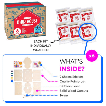 Neliblu 2 Pack Birdhouse Kits for Kids - 6.1" x 5.9" x 3.0" - DIY Craft and Garden Decoration, Pre-cut, Easy to Assemble for Birdwatchers - Includes Paints, Brushes, Birdhouse Kits for Adults to Build