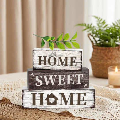4 Pcs Home Farmhouse Wooden Tiered Tray Decor, Eucalyptus Leaves Retro Rustic Table Centerpiece Decorations Gifts for Home Kitchen Mantel Table Shelf Office