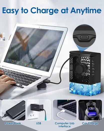 Mini Air Conditioner,Portable Air Conditioners,Evaporative Air Cooler Humidifier, 3 Speed Quiet Personal Cooling Fan, 7-Color LED Night Light, 4/8H Timer for Bedroom, Office, Camping, Room,Home