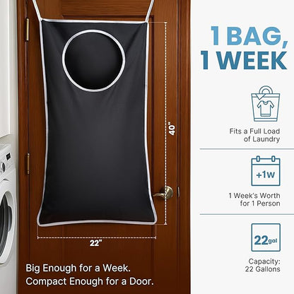 Hanging Laundry Hamper Bag XL 40x22", Space Saving over the Door Storage Bags