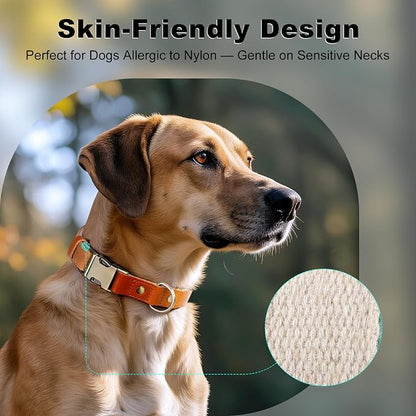 Plutus Pet Genuine Leather & Hemp Dog Collar – Adjustable Heavy Duty Pet Collar with Quick Release Metal Buckle, Soft & Stylish for Puppy and Small, Medium, Large Dogs (Light Brown, S)