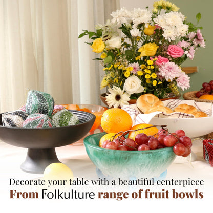 Folkulture Wooden Fruit Bowl for Kitchen Counter | 12" Large Premium Eco Friendly Banana Fruit Basket for Kitchen | Black Fruit Bowl, Decorative Bowl for Table Decor, Centerpiece for Dining Table