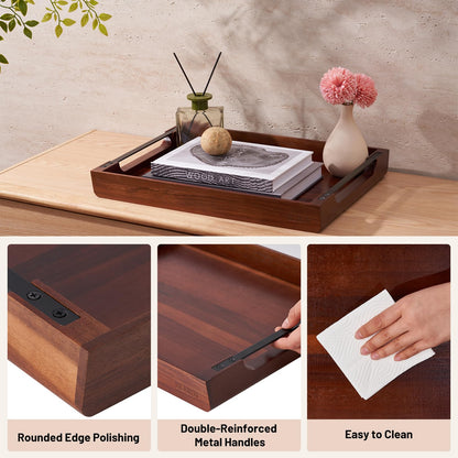Acacia Wood Tray - 17X13 Large Ottoman Decorative Wooden Trays with Handle for Coffee Table, Kitchen Counter and Living Room - Rectangle Serving Tray for Countertop