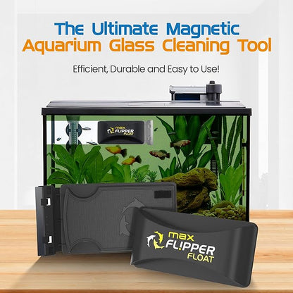 FL!PPER Flipper Cleaner Float - 2-in-1 Floating Magnetic Aquarium Glass Cleaner - Fish Tank Cleaner - Scrubber & Scraper Aquarium Cleaning Tools – Floating Fish Tank Cleaner, Max