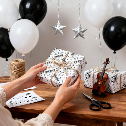 12 Sheets Music Notes Wrapping Paper Black White Pattern Gift Wrap Paper Music Themed Birthday Wrapping DIY Crafts Papers Party Favors Supplies