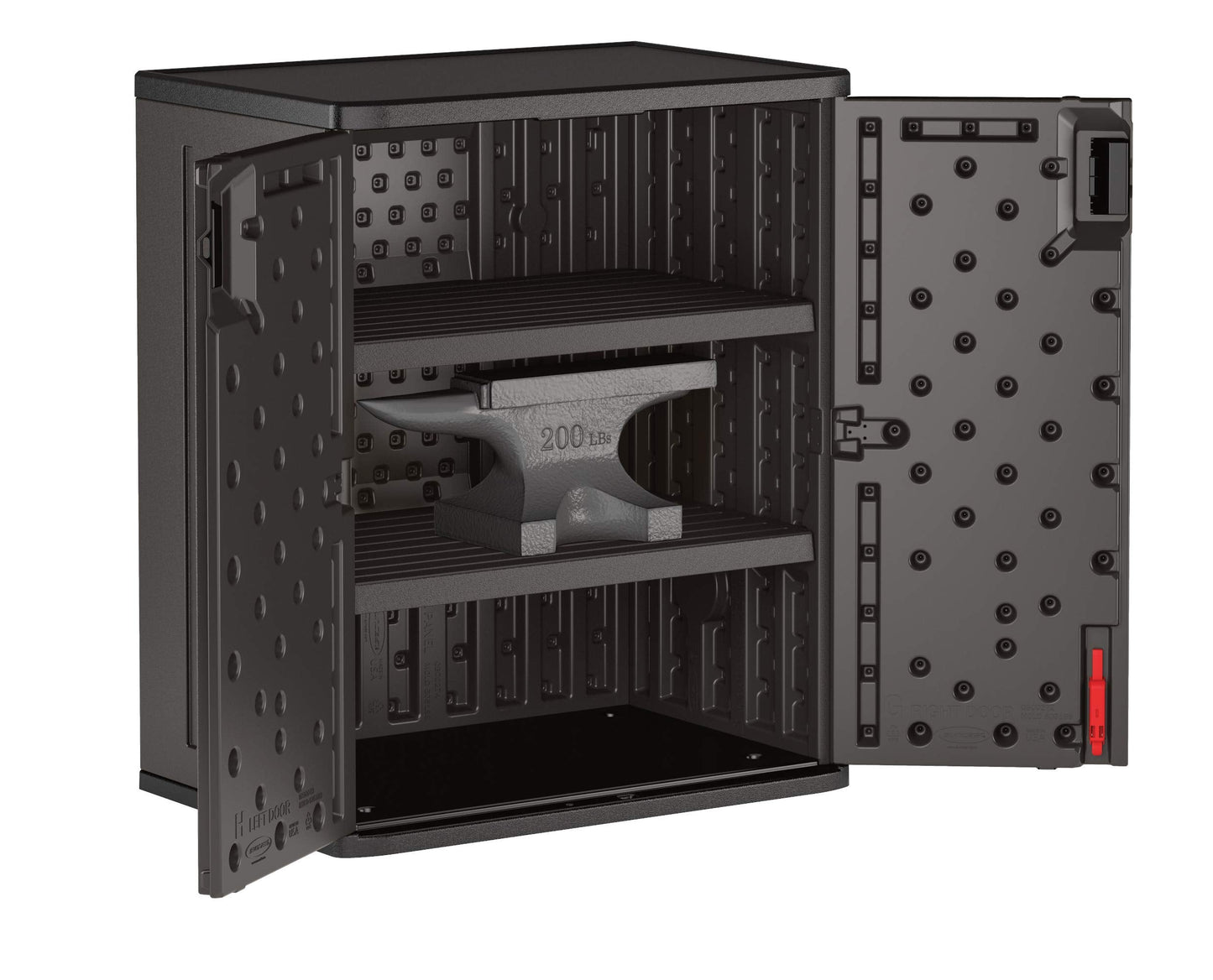 Suncast Commercial Heavy-Duty 9 Cubic Ft. Resin Storage Cabinet with Lockable Handles, Adjustable Metal-Reinforced Shelves for Garage or Workspace, Black, Made in The USA