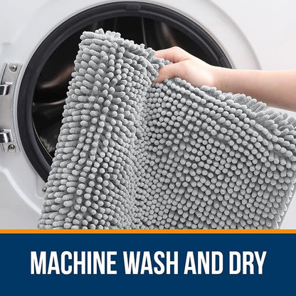 OLANLY Large Bathroom Rugs 44x32, Extra Soft Absorbent Chenille Bath Rugs, Rubber Backing Quick Dry, Machine Washable Bath Mats for Bathroom Floor, Tub and Shower, Home Decor Accessories, Light Grey