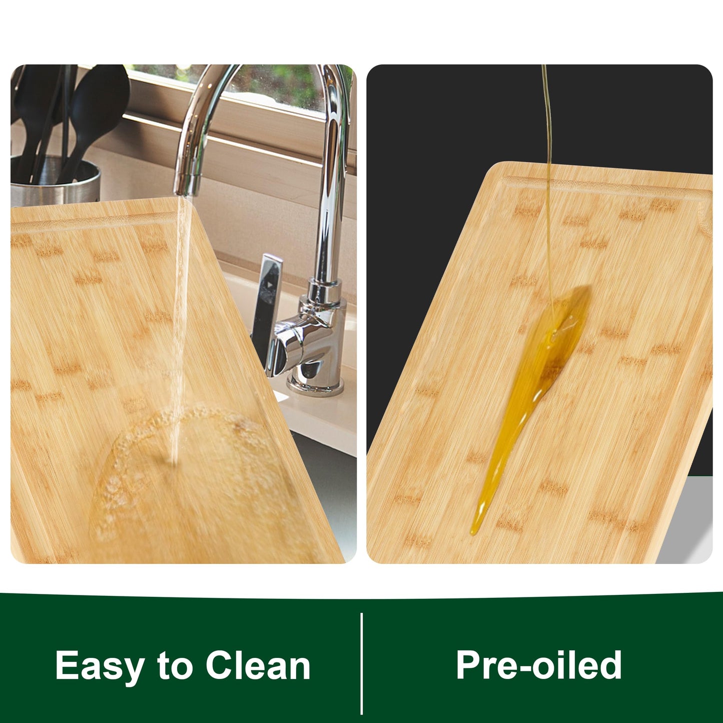 Funnydin 3PCS Bamboo Cutting Board Set - Durable Wooden Cutting Boards with Deep Juice Grooves & Built-in Handles & Hanging Holes, Ideal for Chopping Meat, Vegetables, Dishwasher Safe