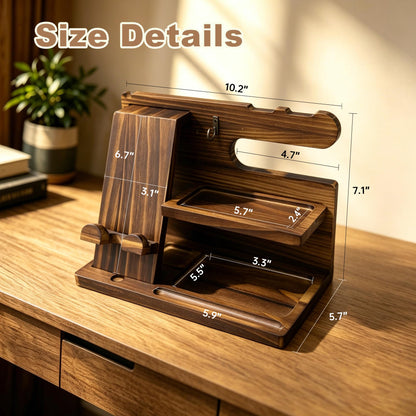 Iswabard Gifts for Men Wood Phone Docking Station Birthday Gift for Men Valentines Day Gifts Father Gift for Him Boyfriend Nightstand Organizer Desktop Phone Stand (Update Brown)