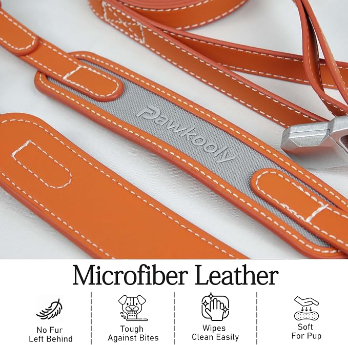 MagEase Dog Collar with 4FT Leash | Adjustable | Anti-Wrinkle, Bite & Stain-Resistant Leather | Soft & Skin-Friendly | 450LB Escape-Proof Magnetic Buckle (Orange, Extra Large)