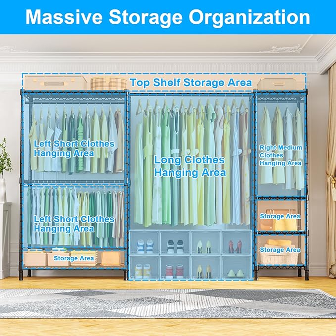 Ulif E10 Clothes Rack（With Stretchable Hanger Rod）Freestanding Clothing Racks
