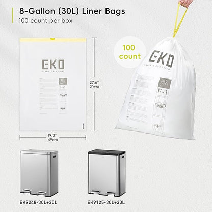 EKO 8 Gallon / 30.3 Liter, Extra-Strong Unscented Garbage Bags, Easy-Dispense