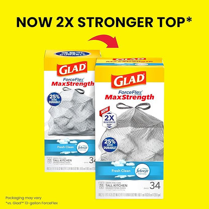 Glad Kitchen Trash Bags, 13 Gallon, Fresh Clean | ForceFlex MaxStrength | Tall