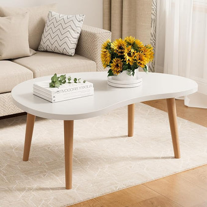 Small Coffee Table, Low Table with Solid Wood Legs, 23.6" Mini Oval Accent Table Side End Table, Floor Table Desk for Sitting on The Floor, Coffee Tea Table for Living Room, Dorm, Apartment, White