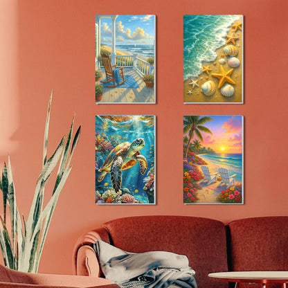RRMRRM 4 Pack Paint by Numbers kit for Adults Beginner - Beach Adult Paint by Numbers on Canvas, DIY Sea Turtle Oil Painting Kits for Home Wall Decor Gifts 12x16 Inch