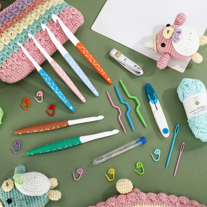 Rivvlive 30 Pcs Large Crochet Hooks Set 6 Sizes 6mm-12mm Colorful Crochet Hooks with Ergonomic Handles, Case and Knitting Needles Kit Supplies for Beginners Crafters DIY Handmade Crocheting Lover Gift
