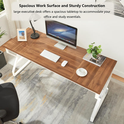 HOMISSUE 63-inch Executive Desk, Large Writing Desk with Engineered Wood Tabletop and Metal Frame, Rustic Home Office Desks with Sturdy Structure, Long Computer Desks for Home Office, Study Room,White