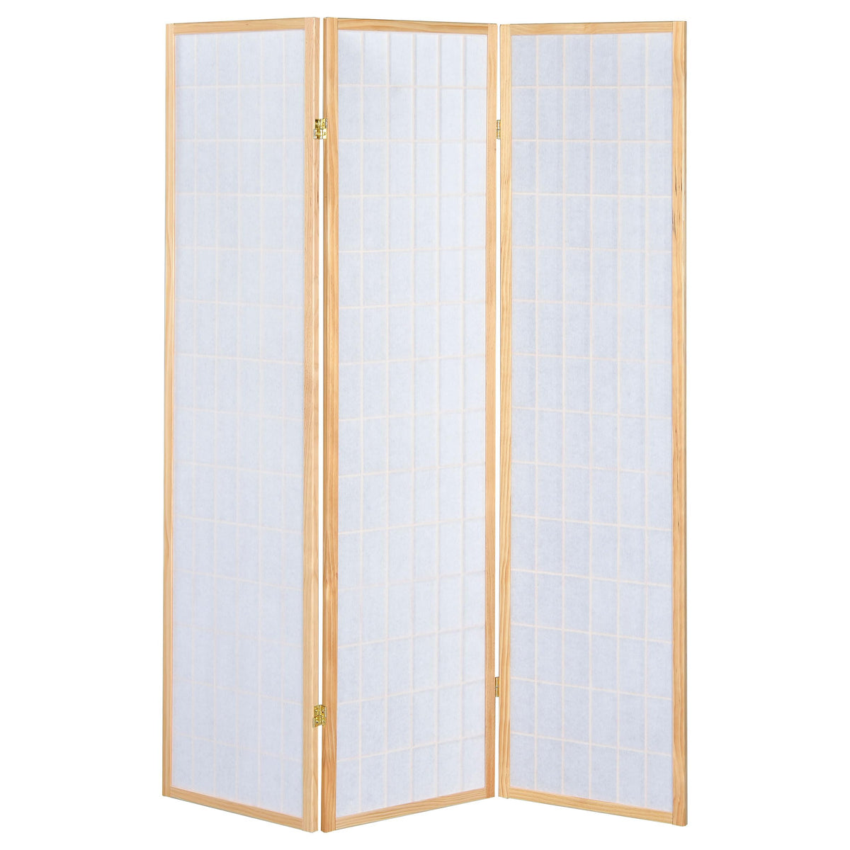 Coaster Home Furnishings - Carrie - Solid Wood - 3-Panel Folding Shoji Screen Room Divider with Linear Grid Design, Metal Hinges and Freestanding Piece - Living Room - Natural Brown - 4621