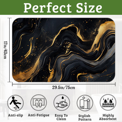 NSMNSM Black Gold Marble Bathroom Rugs Mat Non Slip Washable Quick Dry Absorbent Thin Bathroom Rug-Bath Mats for Bathtub, Sink, Shower Room, Christmas Decorations,17"x 29.5"