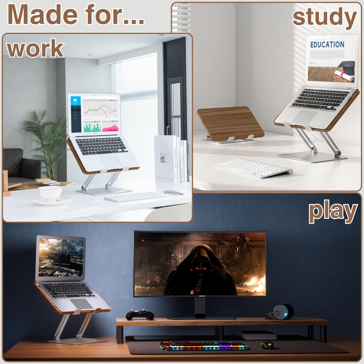 AVARO Adjustable Laptop Stand – Ergonomic Laptop Stand with Customizable Height & Angle, Robust Design Laptop Riser for Desk, Portable, Foldable & Durable Computer Stand for Home or Office Use