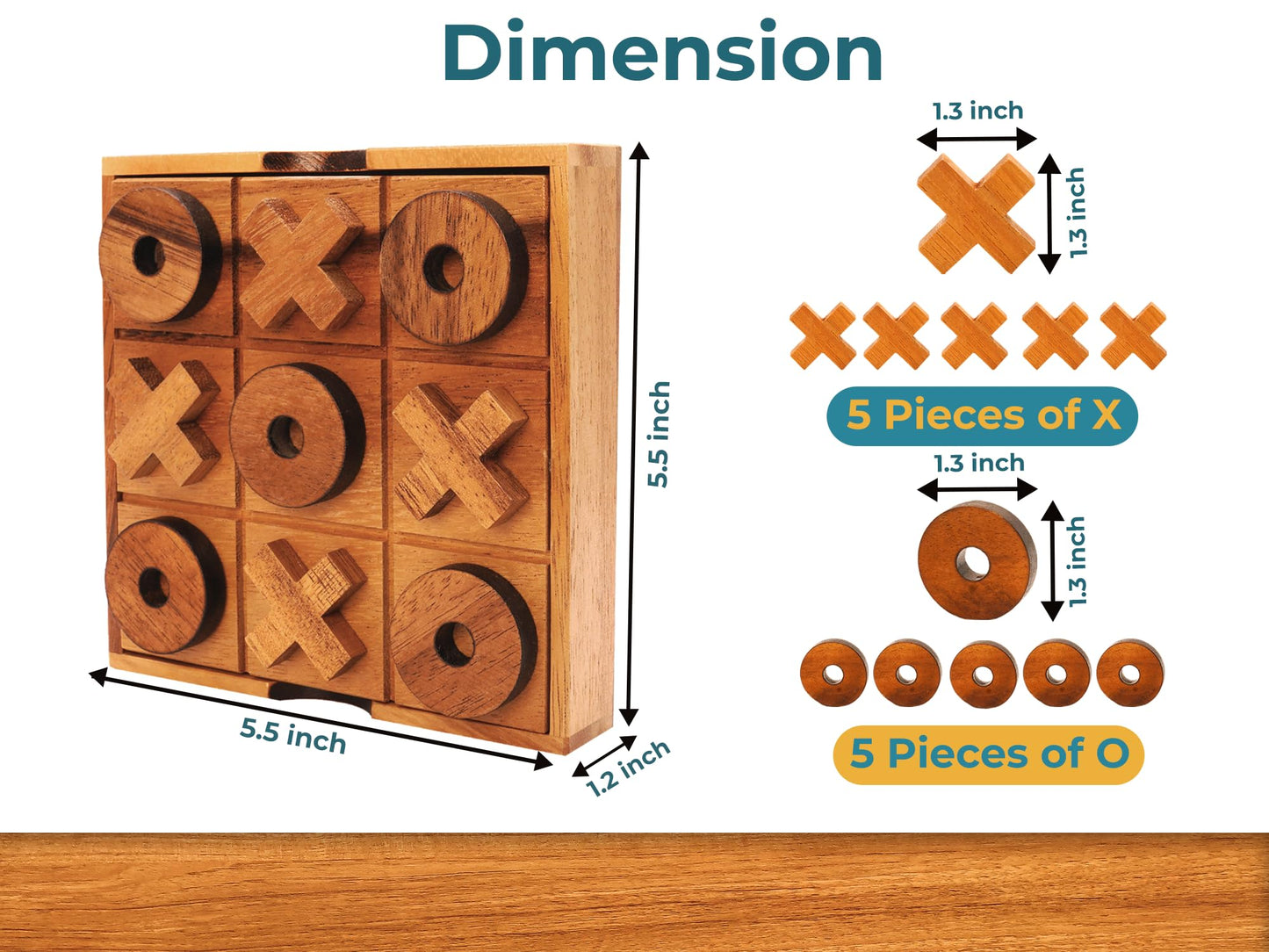 BSIRI Wooden Tic Tac Toe Game Coffee Tabletop XO Blocks Ideal for Family Living Room Games Night for Adults for Desk Decor and Unique Wood Gifts for All Occasions 5.5 Inch