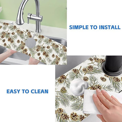 Abstract Pine Cones Sink Faucet Absorbing Mat Splash Guard Behind Faucet Sink
