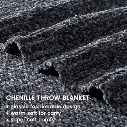 BOURINA Chenille Throw Blanket for Couch Sofa Chair Bed Home Decoration, Soft Warm Cozy Blanket for All Season（50" x 60", Grey）