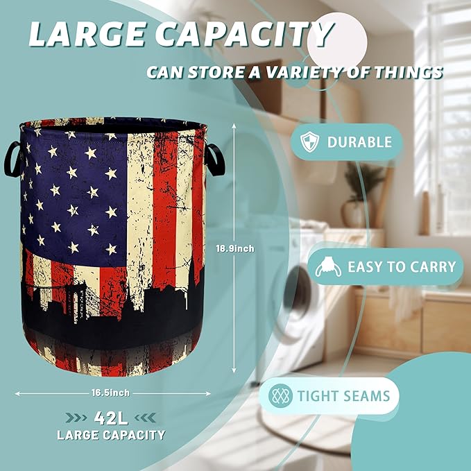 American Flag Laundry Hamper Colorful Retro Flag Laundry Basket