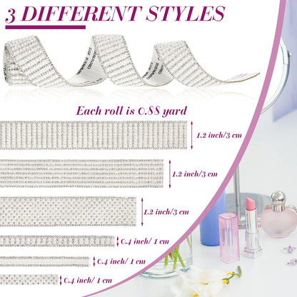 WILLBOND Pearl Rhinestone Strips 6 Rolls 5. 28 Yards Pearl Diamond Ribbon Rhinestones White Self Adhesive Faux Crystal Stickers for Wedding Birthday Party Art Crafts Car Phone Shoes Decors(Silver)