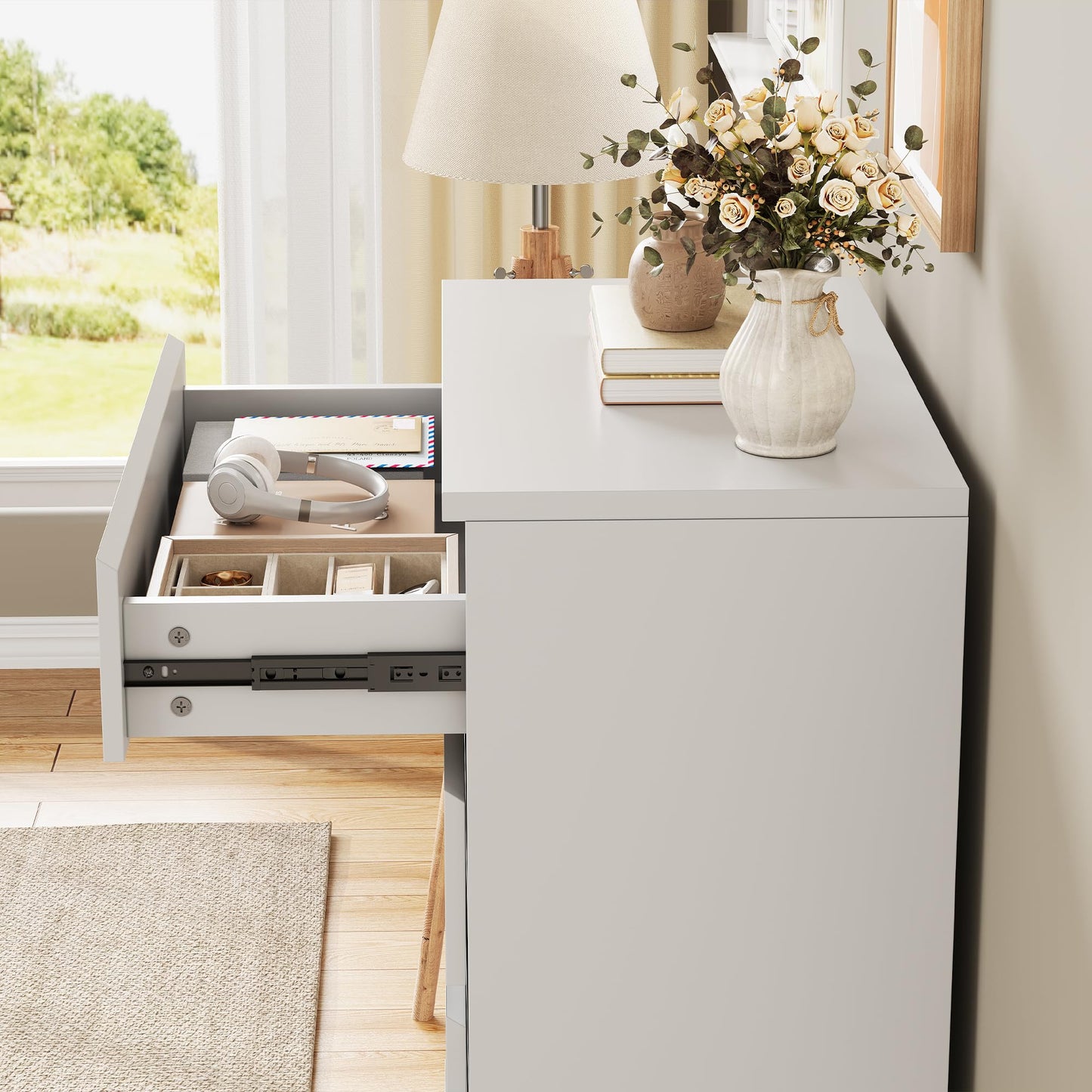 Jocoevol White 5 Drawer Dresser for Bedroom, 15" D x 23.7" W x 40.4" H in Simply Modern Chest of Drawers, Wood Storage Dresser with Deep Drawers for Living Room Hallway Entryway, White