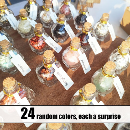 MINELEVEN 24Pcs Crystals and Healing MINI Stones with Skull Spell Jars-Crystal Chakra Stones Cute Glass Bottle-Healing Crystals