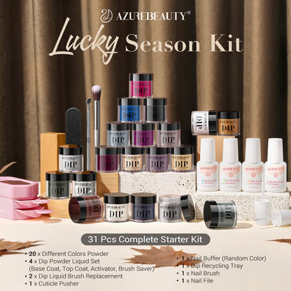 AZUREBEAUTY 31 Pcs Dip Powder Nail Kit 20 Colors Glitter Nude Brown Pink White Gray Dip Powder Liquid Set with Top/Base Coat Activator for French Nails Art Manicure DIY Salon Women Valentine's Gift
