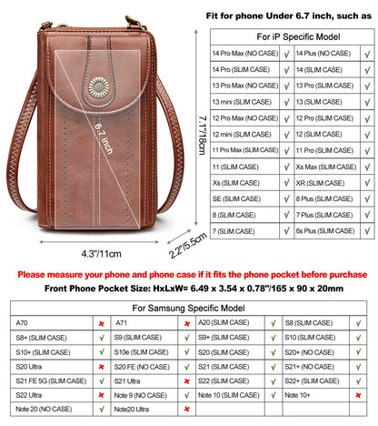 S-ZONE Women RFID Blocking Crossbody Cell Phone Purse Small Faux Leather Wallet Purse