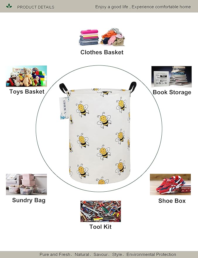 Round Folding Laundry Hamper, Canvas Basket, Nersury Hamper, Suitable