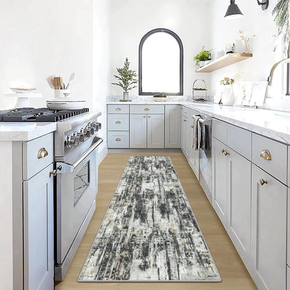 2'6''x8' Runner Rugs Washable Rug: Modern Abstract Hallway Runner Rug Indoor Soft Low Pile Thin Carpet Anti-Skid Non-Shedding Carpets for Kitchen, Entryway, Laundry, Bedroom - Black Grey Gold