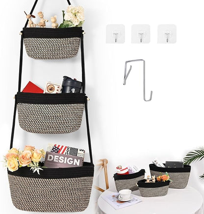 Hanging Storage Baskets, Over the Door Basket, Cotton Wall Baskets Storage